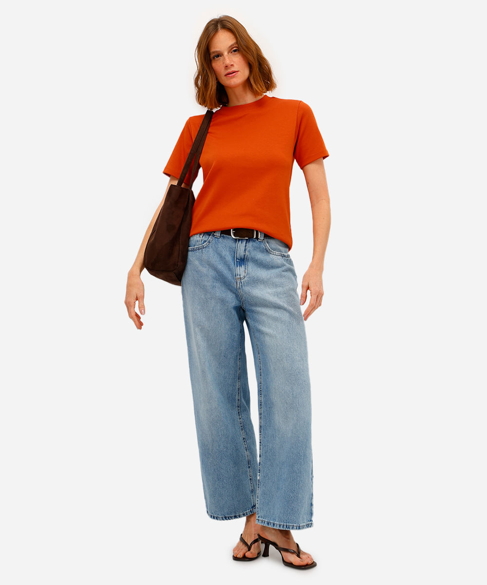 camiseta classic feminina de algodão peruano interlock laranja