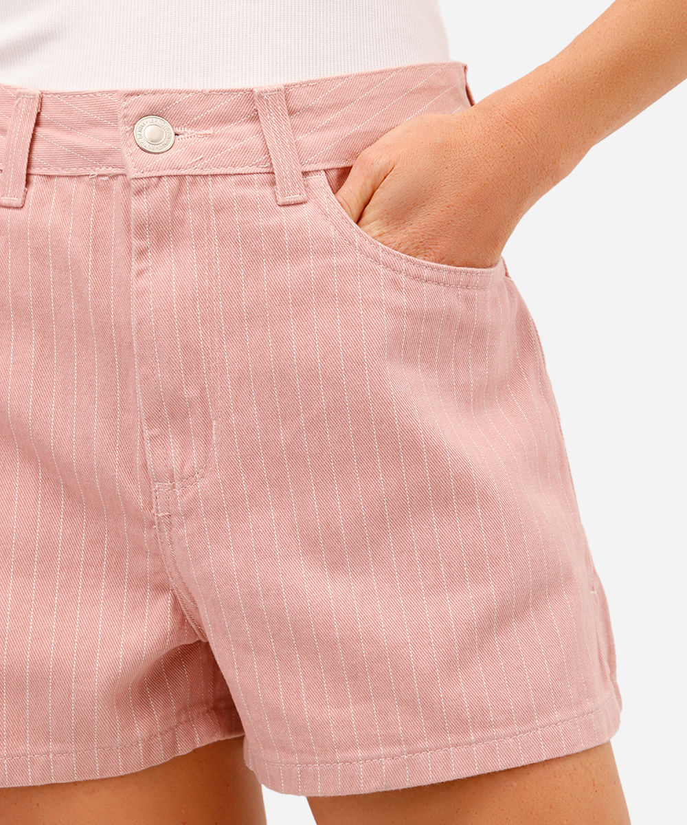 short mom feminino de sarja listrado rosa