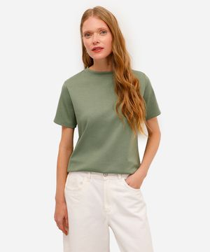 camiseta básica feminina de algodão peruano verde
