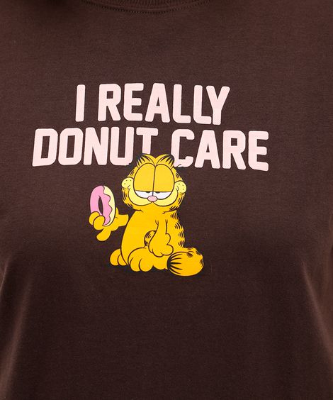 camiseta feminina de algodão garfield marrom