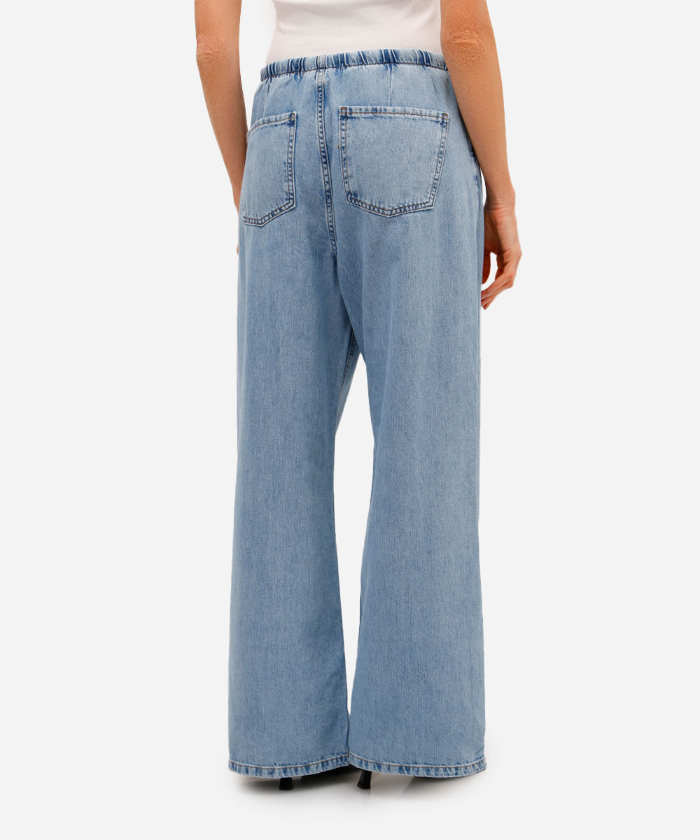 calça estilo pijama feminina jeans com cordão azul