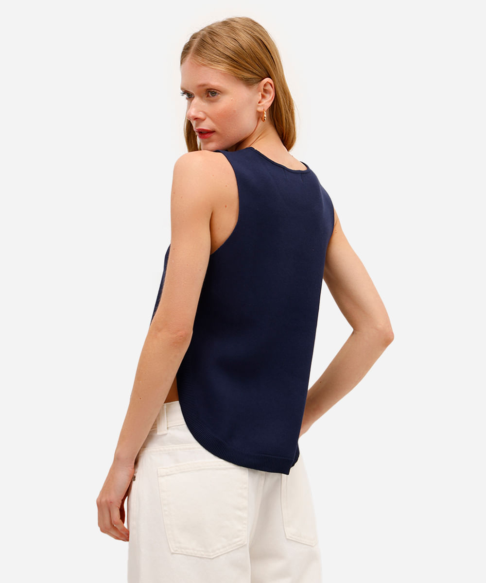 regata feminina de tricot com botões laterais azul