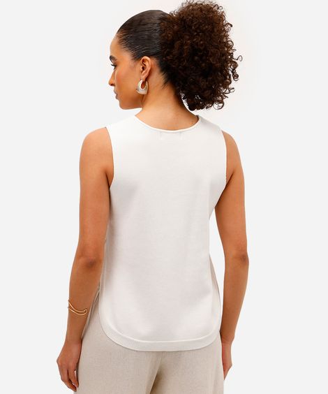 regata feminina de tricot com botões laterais off white