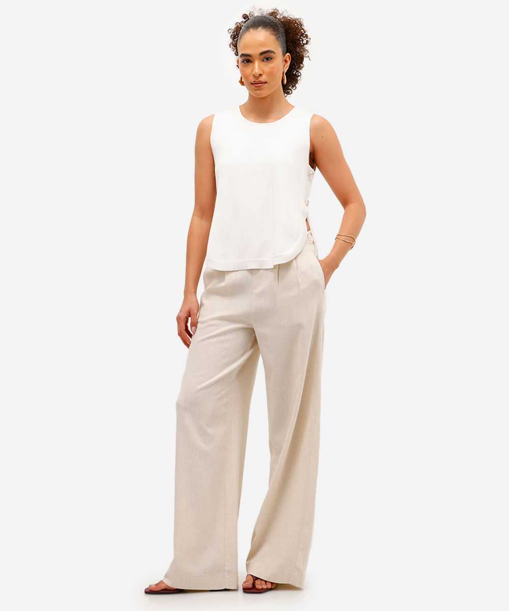 regata feminina de tricot com botões laterais off white