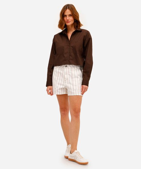 short feminino de sarja listrado off white