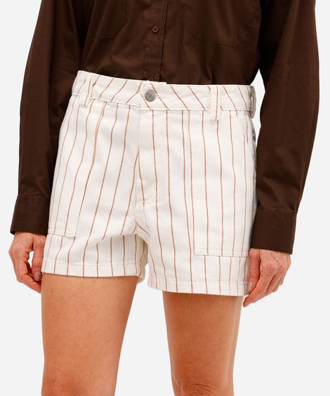 short feminino de sarja listrado off white