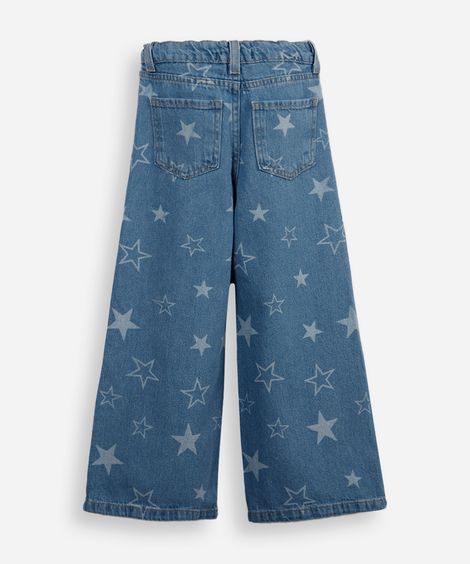 calça wide leg infantil jeans estrelas azul