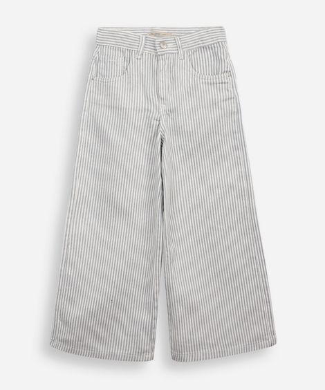 calça wide leg infantil de sarja listrada off white