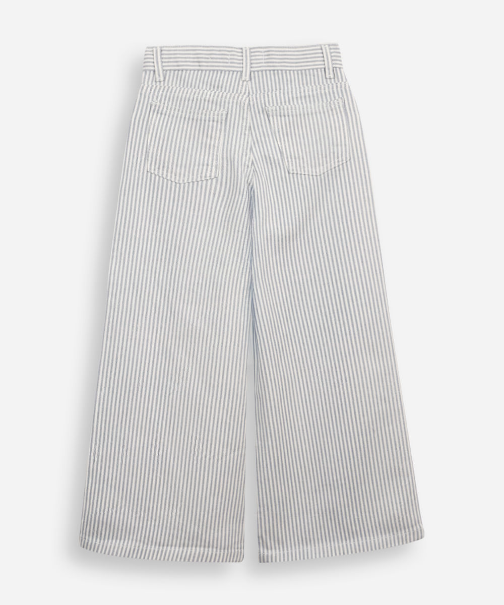 calça wide leg infantil de sarja listrada off white