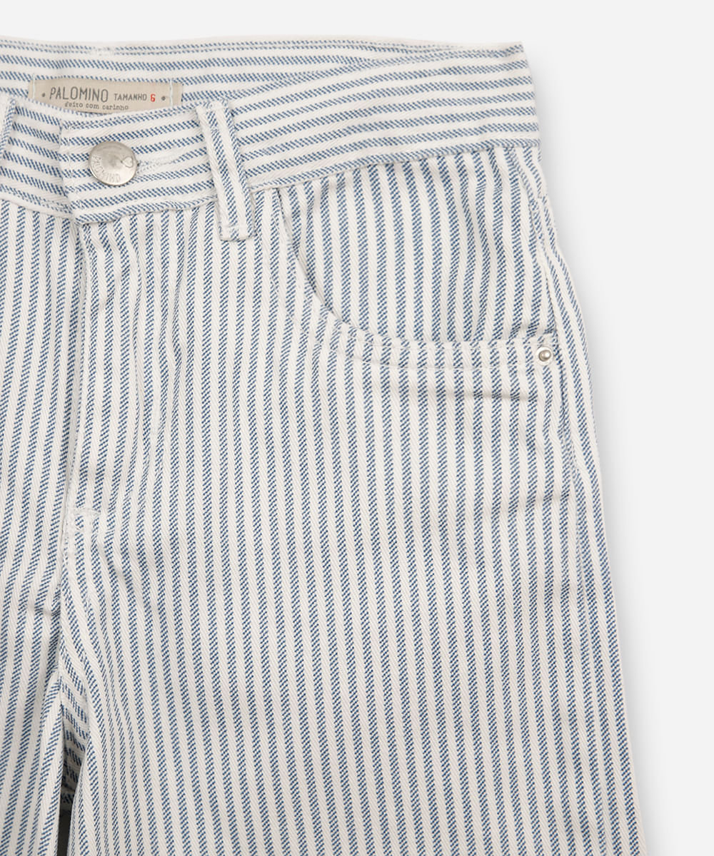 calça wide leg infantil de sarja listrada off white