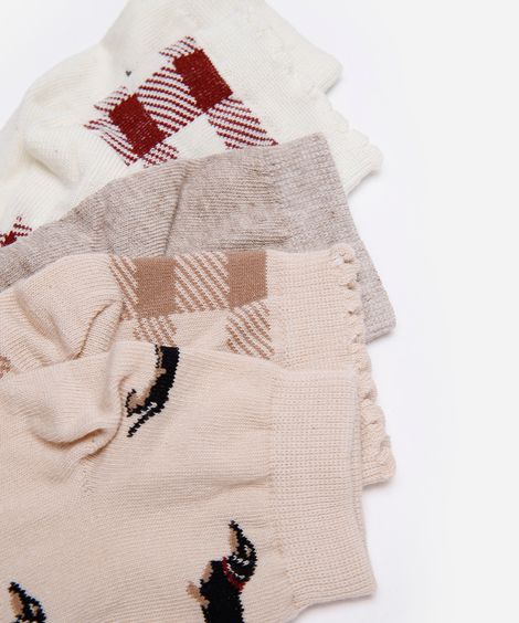 kit de 5 meias cano baixo estampada colorida