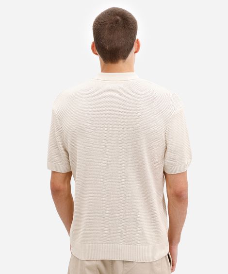 polo masculina de tricot manga curta bege