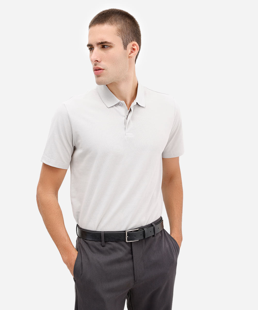 polo comfort masculina manga curta cinza