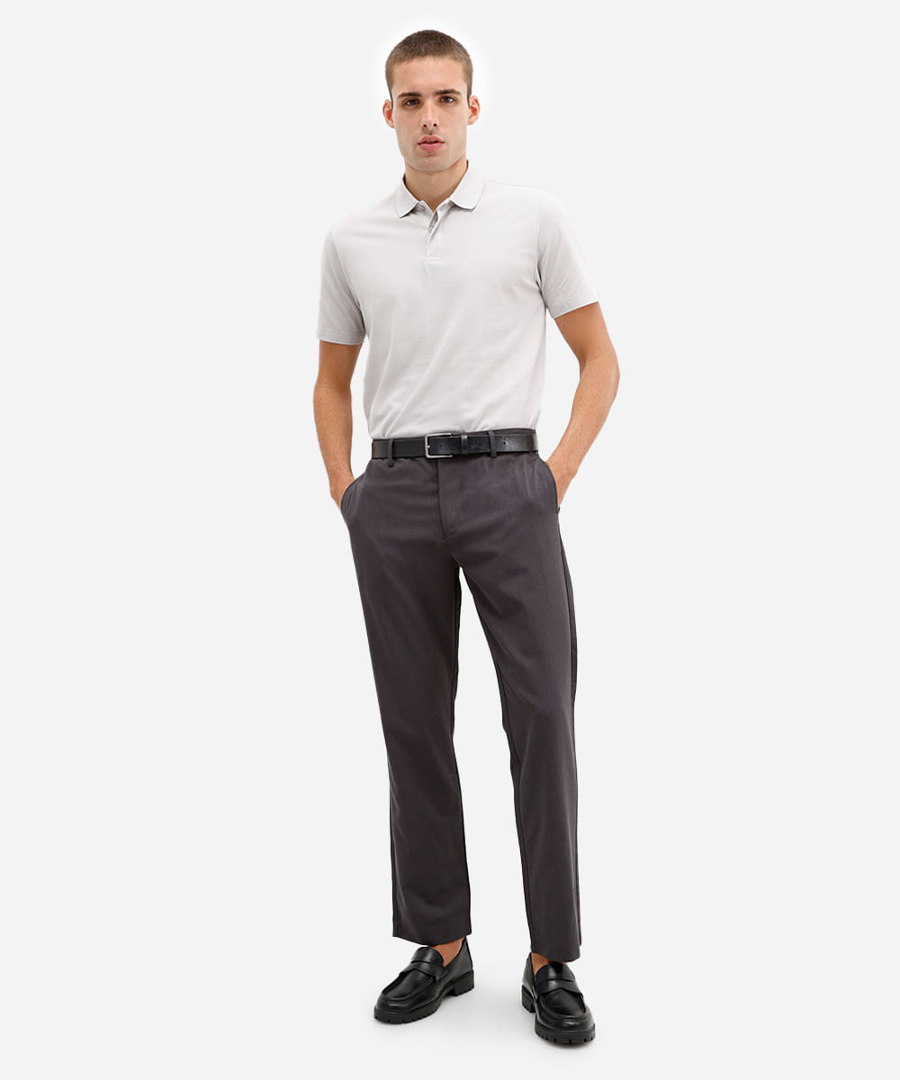 polo comfort masculina manga curta cinza