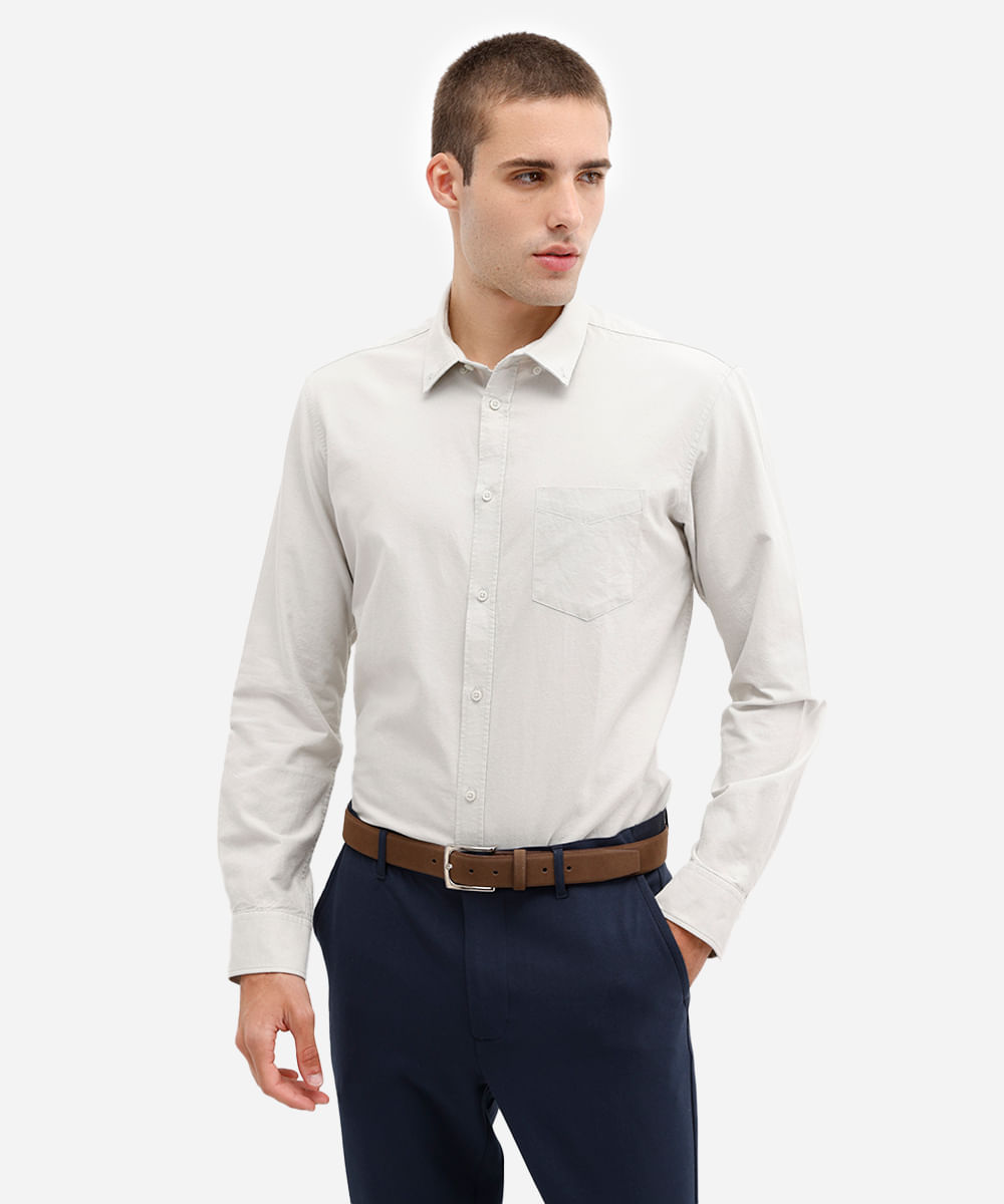 camisa de algodão comfort manga longa verde