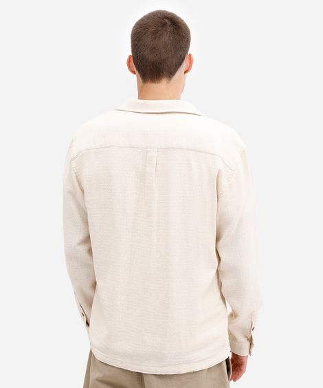 camisa comfort masculina manga longa texturizada bege