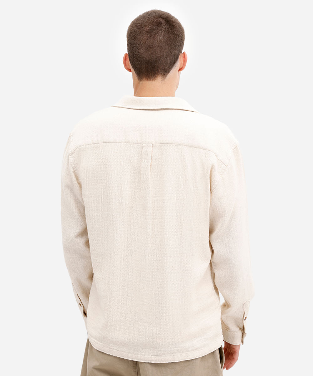 camisa comfort masculina manga longa texturizada bege