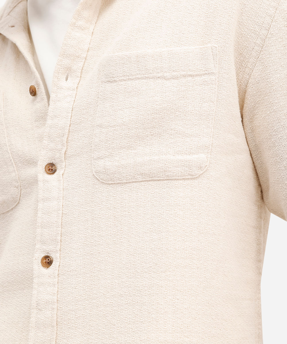camisa comfort masculina manga longa texturizada bege