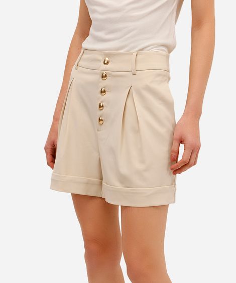 short feminino de alfaiataria com pregas bege