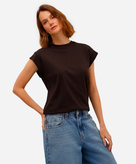 blusa muscle tee feminina de algodão peruano interlock marrom