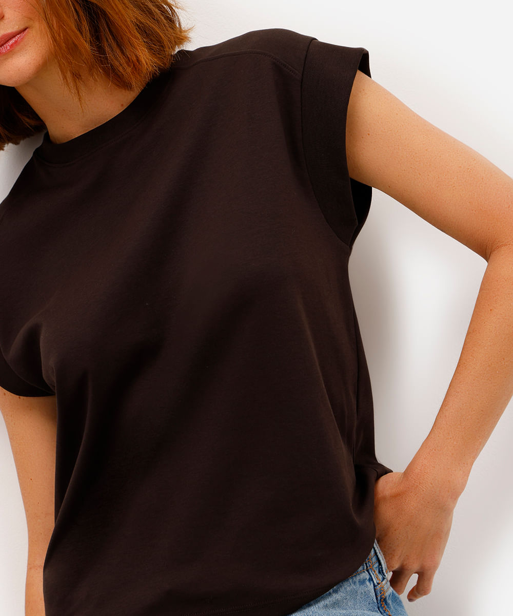 blusa muscle tee feminina de algodão peruano interlock marrom
