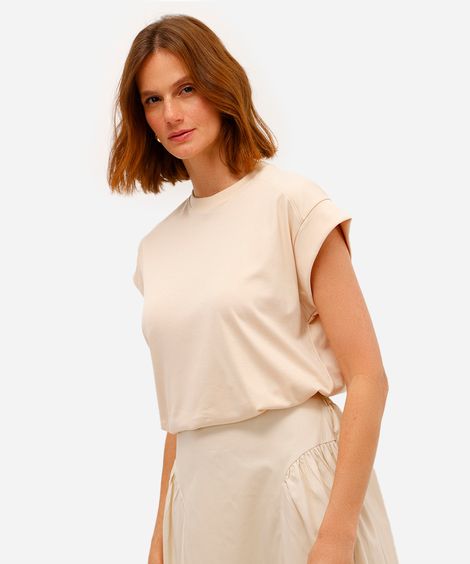 blusa muscle tee feminina de algodão peruano interlock bege