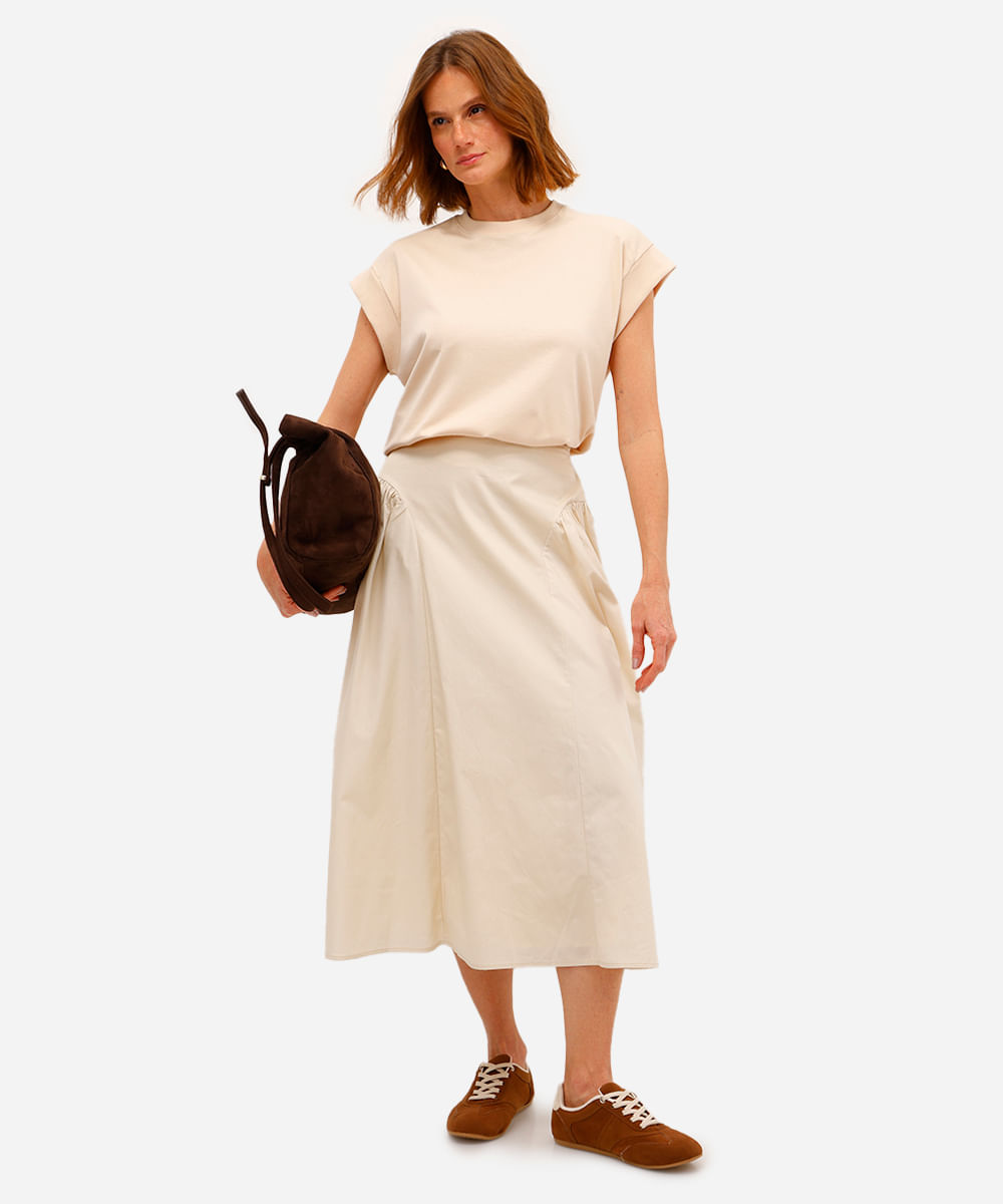 blusa muscle tee feminina de algodão peruano interlock bege