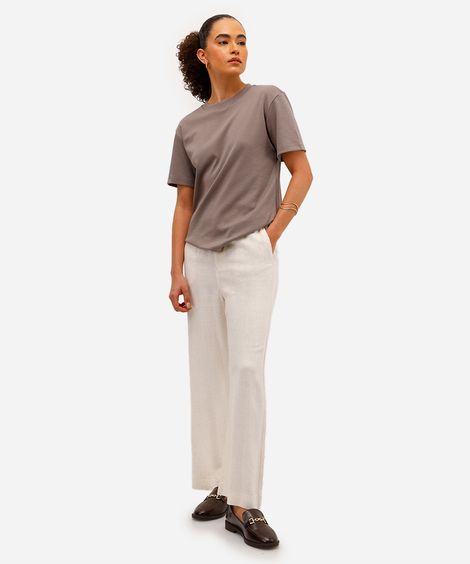 calça clochard feminina com linho bege