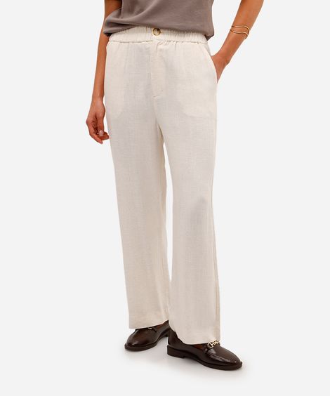 calça clochard feminina com linho bege