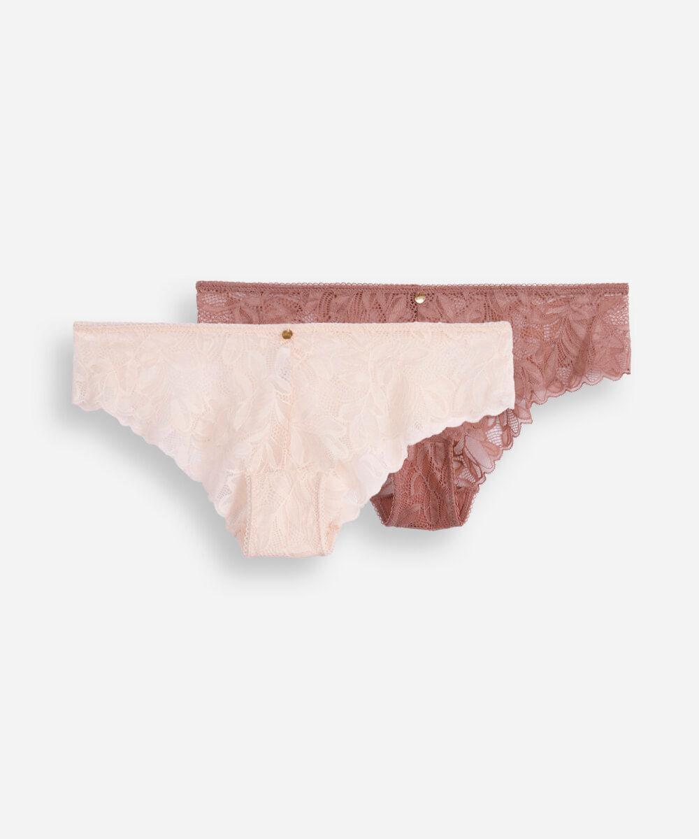 kit de 2 calcinhas caleçon renda floral  colorida