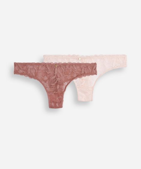 kit de 2 calcinhas fio dental renda floral colorido