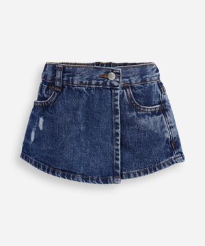 short saia infantil jeans transpassado azul