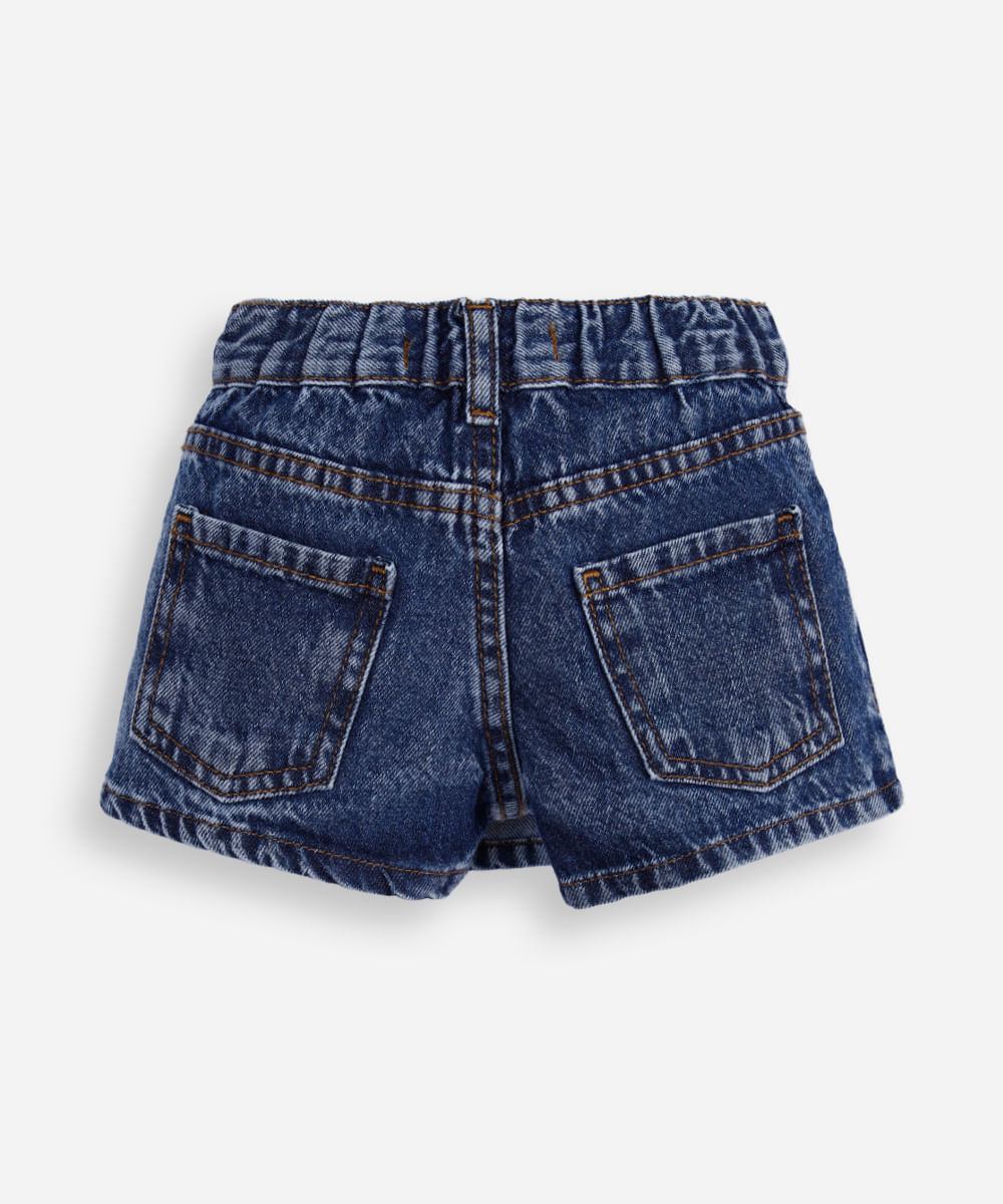 short saia infantil jeans transpassado azul