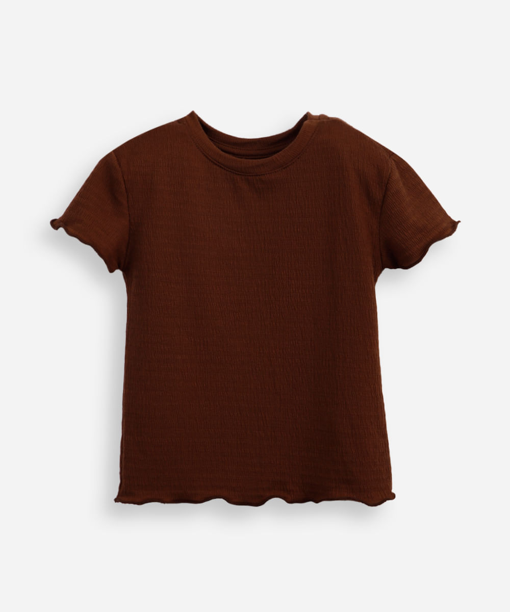 blusa infantil texturizada com frufru marrom