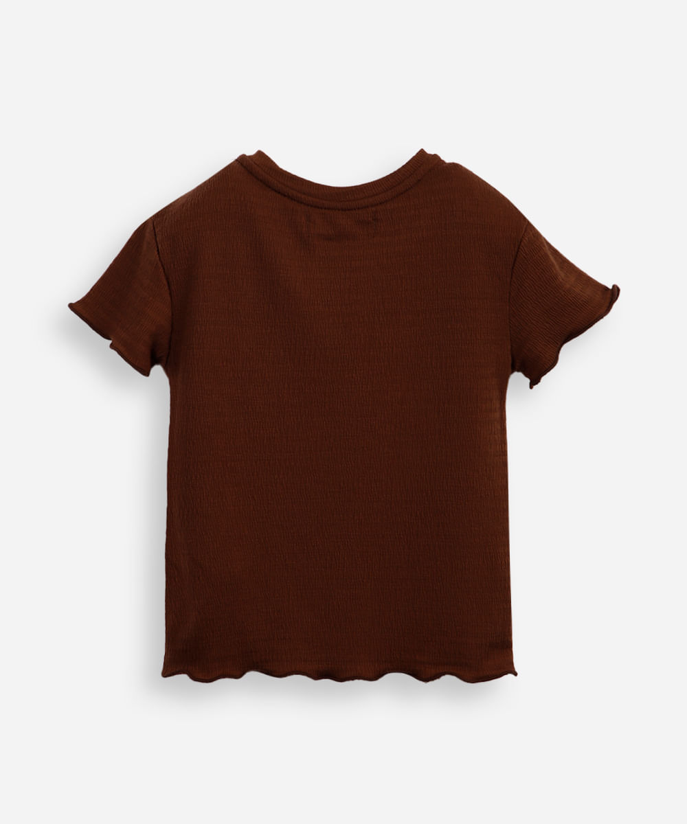 blusa infantil texturizada com frufru marrom