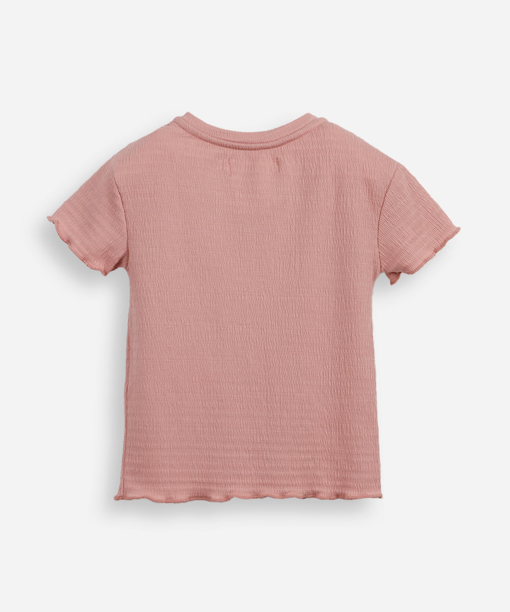 blusa infantil texturizada com frufru rosa