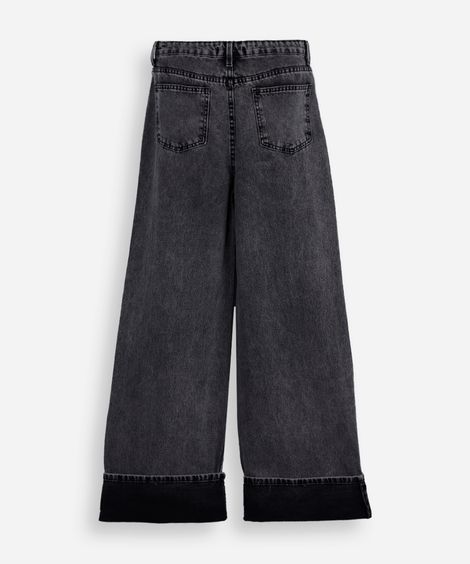 calça wide leg infantil barra dobrada preta