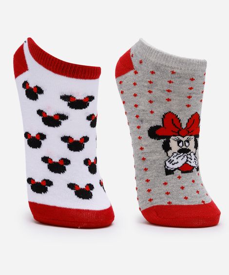 kit de 2 meias infantis cano baixo minnie colorido