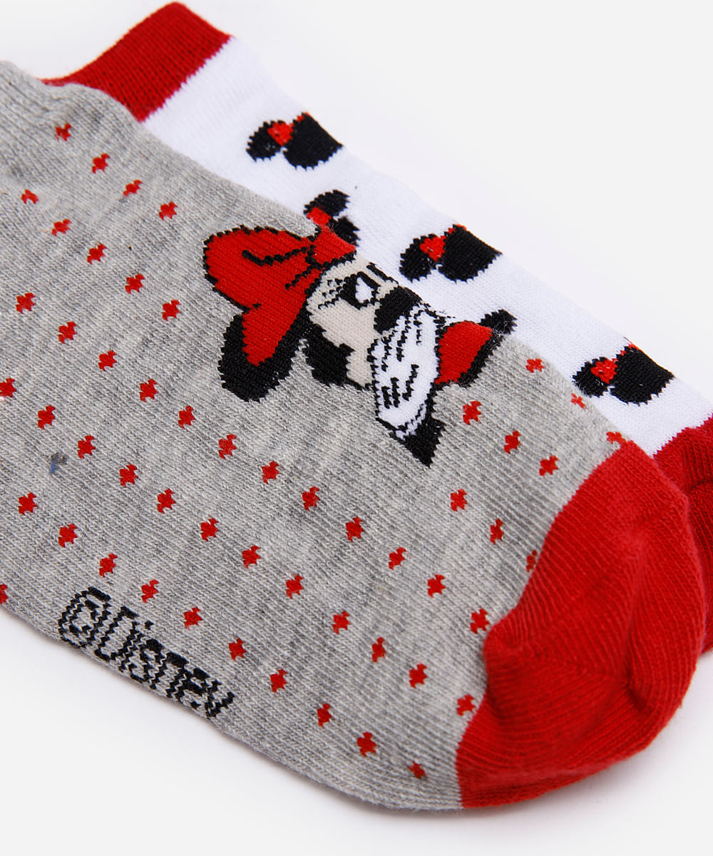 kit de 2 meias infantis cano baixo minnie colorido
