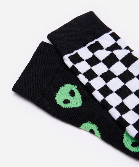 kit de 2 meias infantis cano longo estampadas colorido