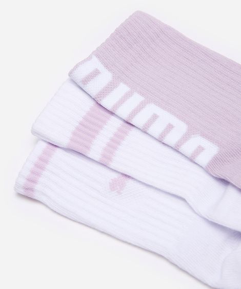kit de 3 meias infantis cano longo puma lilás