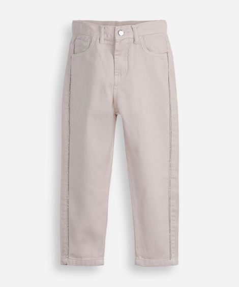 calça mom infantil de sarja com brilhos bege