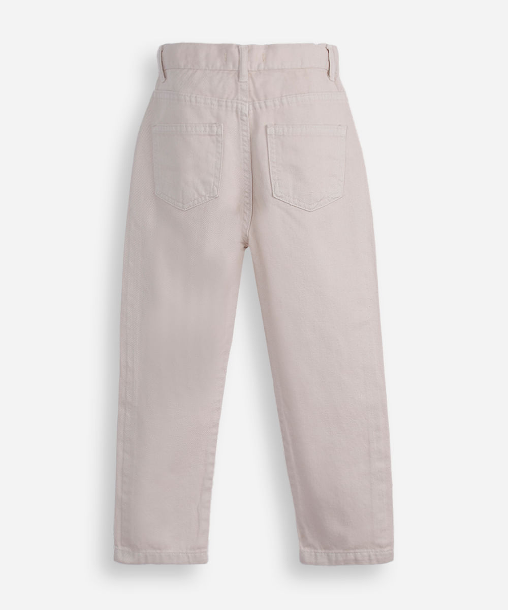 calça mom infantil de sarja com brilhos bege