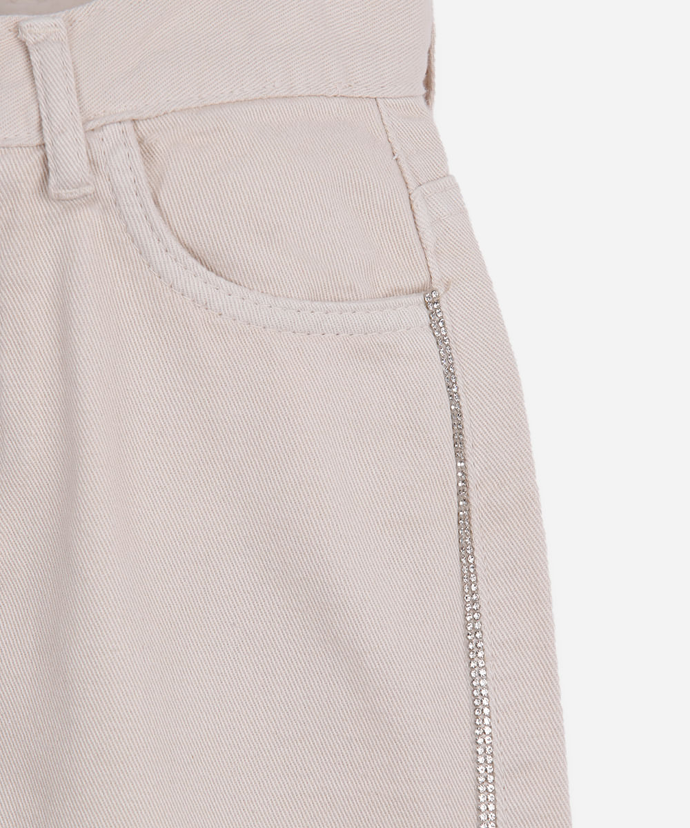 calça mom infantil de sarja com brilhos bege