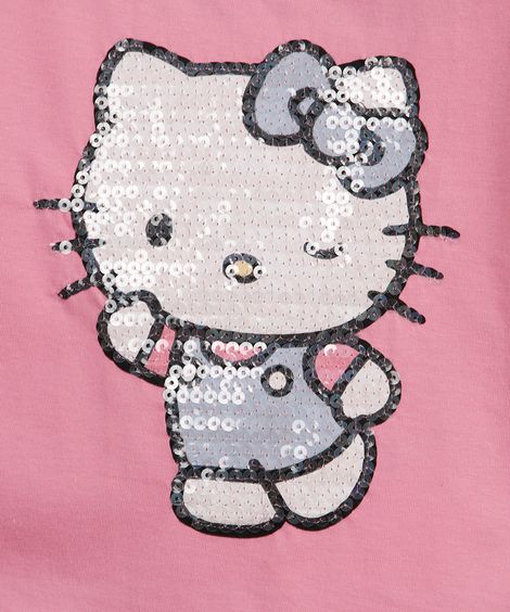 camiseta infantil de algodão hello kitty com paetê rosa