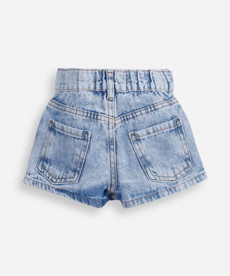 short saia jeans infantil transpassado marmorizado azul