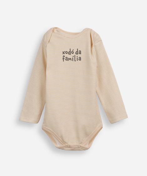 body infantil de algodão xodó da família listrado bege