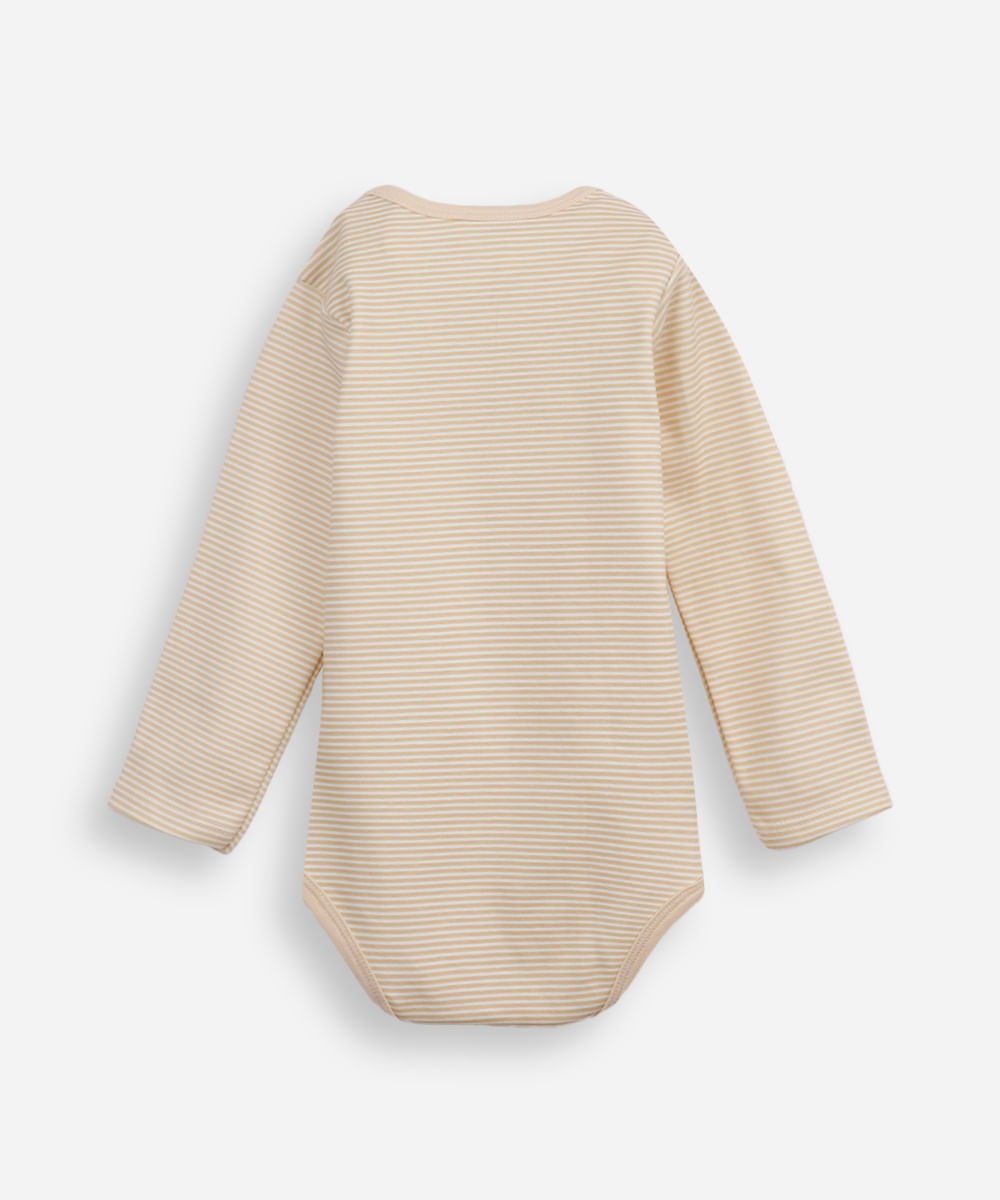 body infantil de algodão xodó da família listrado bege