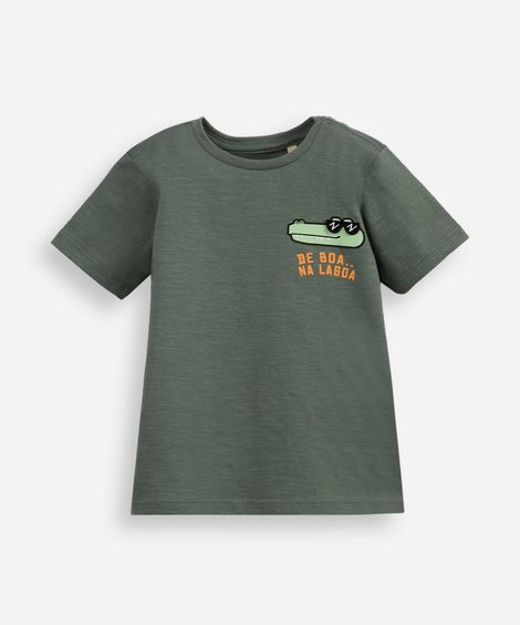 camiseta infantil de algodão jacaré verde