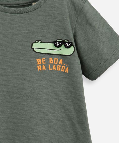 camiseta infantil de algodão jacaré verde